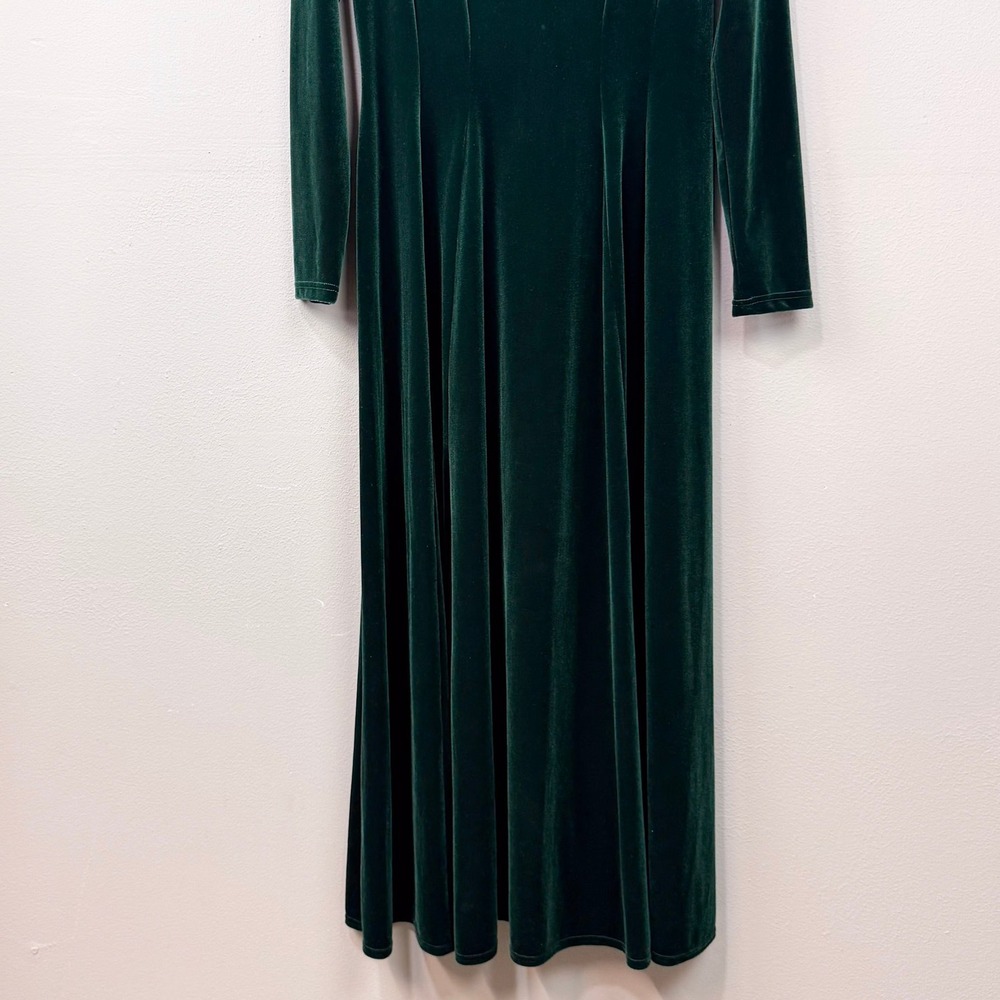 Vintage 90s‎ Coldwater Creek Velvet Maxi Dress Size M Dark Green Modest Long - Picture 4 of 9